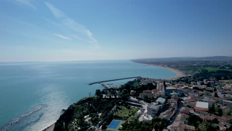 Numana-village,-Conero-Riviera-in-Le-Marche,-I-Italy,-drone-aerial-footage