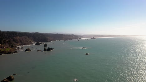 sea stacks northern california coastline in trinidad, drone view