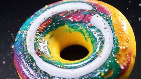 colorful donut with white drizzle and sprinkles