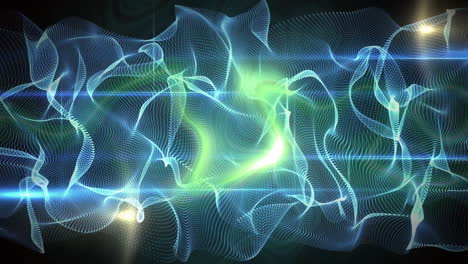 animation of blue shapes moving and light trails on black background