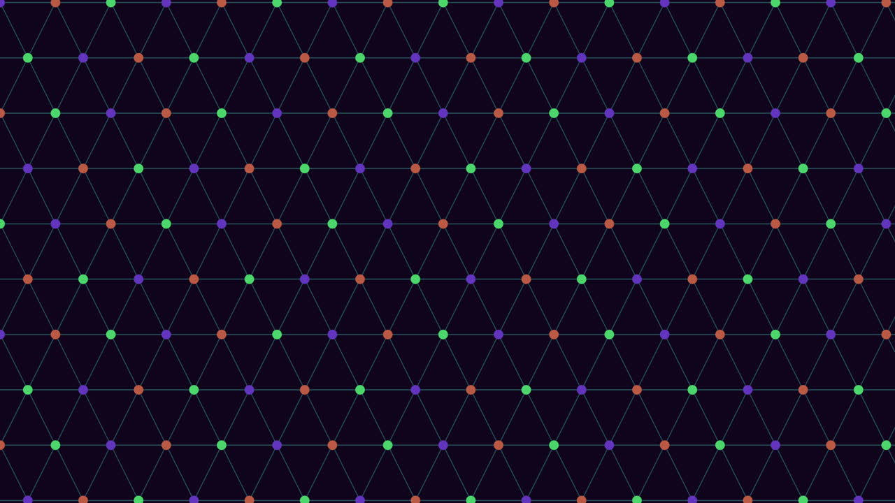 검은색 배경에 있는 색의 점들의 활기찬 대칭 격자