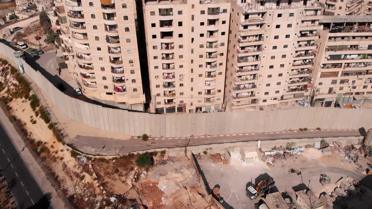Palestinian Buildings and Security Concrete Wall Aerial View