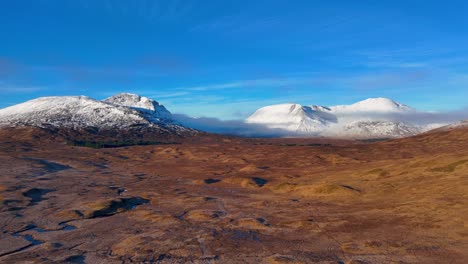 slow panning shot of snow covered munros in the scottish highlands