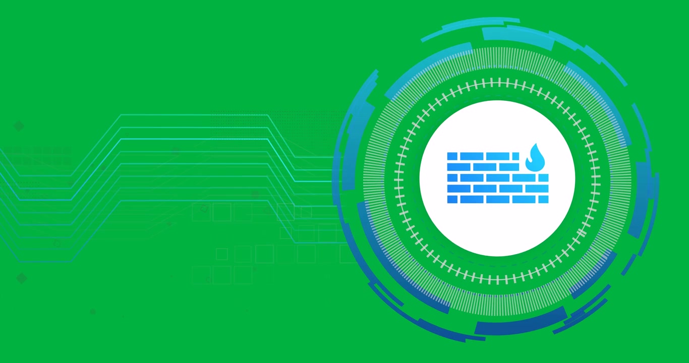 Animation of scope scanning with firewall icon over transparent background