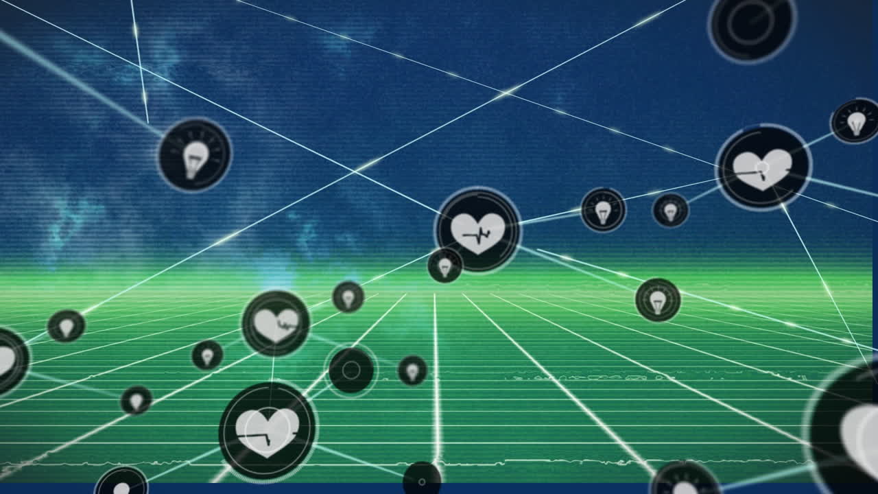 메타버스 위의 아이콘으로 연결된 네트워크의 애니메이션