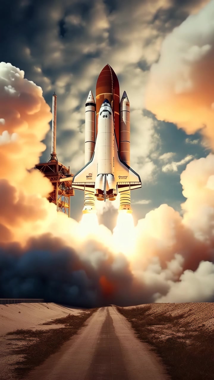 Potente Lancio dello Space Shuttle con Pennacchi di Scarico Infuocati