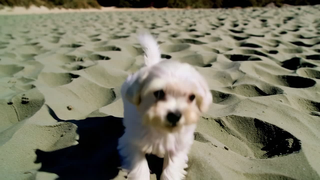 Cute Puppy Playing on the Beach