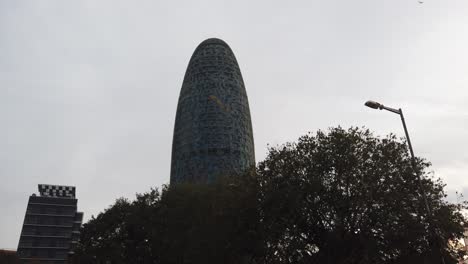 Panoramic-Shot-of-Torre-Agbar-Glories-Tower-Barcelona-Spain-City-Famous-Building