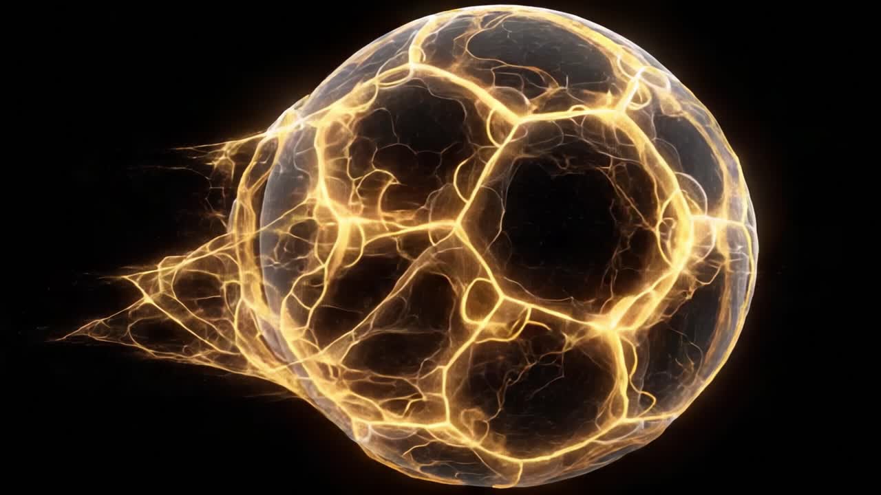 Un viaje cautivador a través de la luz y la energía: Explorando la transición dinámica de una esfera resplandeciente con patrones intrincados y flujo radiante