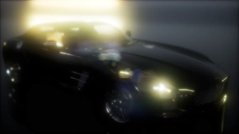 luxury sport car in dark studio with bright lights