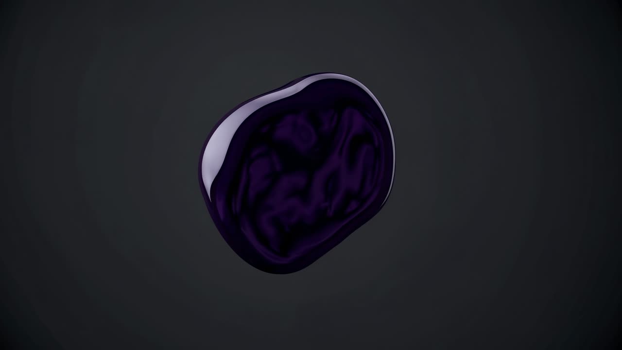 A dark, glossy, abstract shape floats against a black background