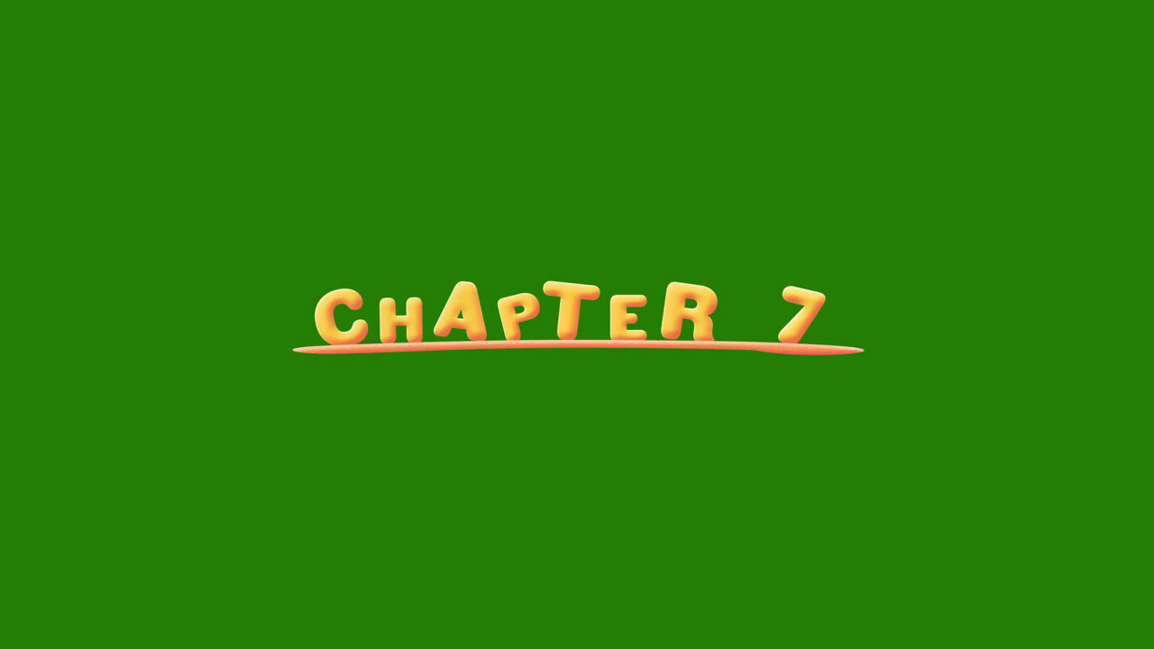 Chapter 7 Wobbly gold yellow text Animation pop up effect on a green screen - chroma key