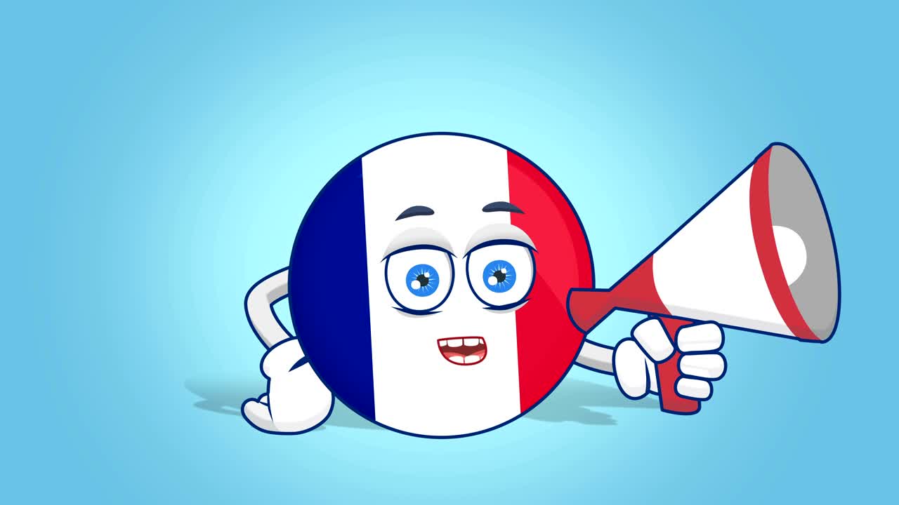 ikona kreskówki flaga francuska megafon głośnik z animacją twarzy z alfa mat