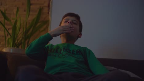 un niño cansado frente a la televisión se queda dormido en el sofá