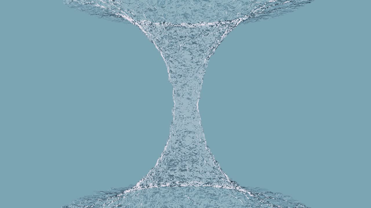 Beautiful Hyper realistic 3D animation of fresh flowing water in vortex or Whirlpool shape with nice environmental ambient light reflections and Isolated on sky blue background, 4k High Quality, 3D Render