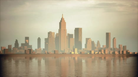 city skyline reflection at dawn