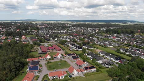 aerial - sandhem villa area in trollhättan, sweden, wide shot forward