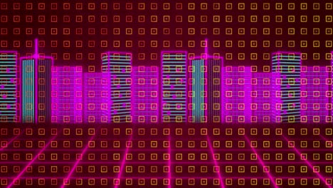 animación de formas geométricas amarillas colorido paisaje urbano digital y movimiento colorido cuadrícula móvil
