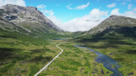Scenic-Road-to-Trollstigen-in-Reinheimen-National-Park,-Norway---Aerial