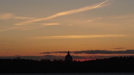 aerial view of kaunas lagoon and pažaislis monastery in a spring evening