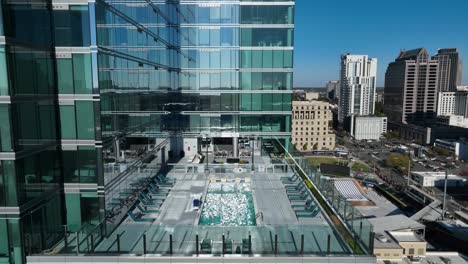 rooftop pool at upscale residential urban apartment building in usa city