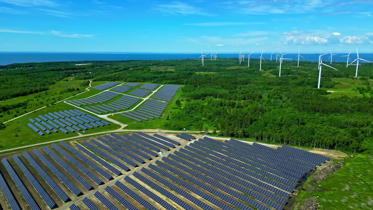 Paldiski Wind Park With Solar Panels And Wind Turbines In Estonia - Aerial Drone Shot