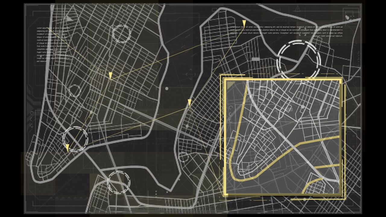 Futuristic Digital City Map Interface with Tracking and Navigation