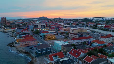 aerial view of willemstad, curacao at sunset