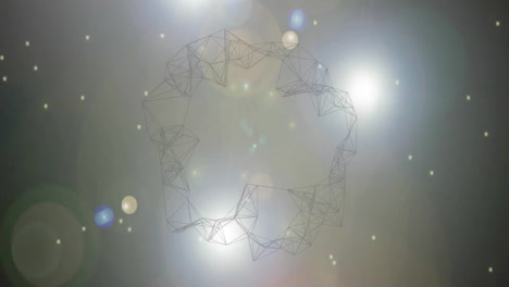 geometric wireframe structure and glowing lights animation over dark background