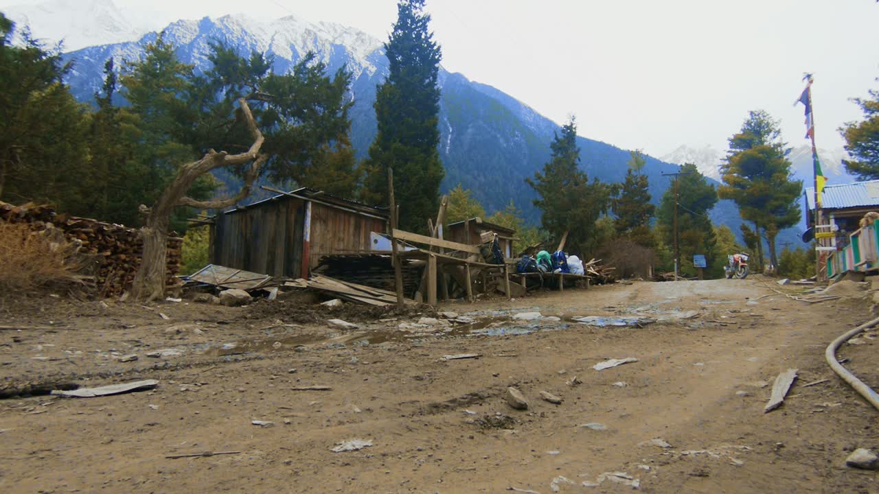 Low pan shot of Himalayan Mountain roads trek