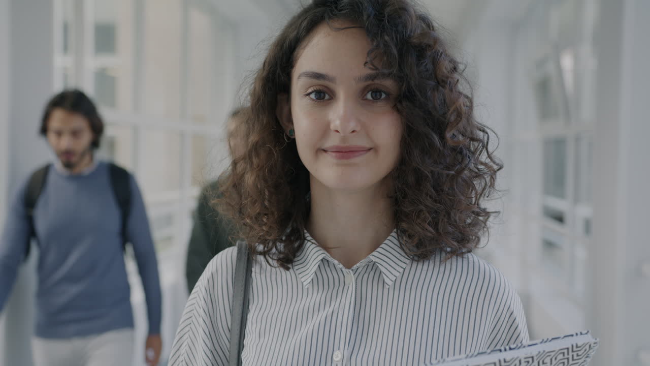 Young Woman Student Portrait in University Hallway