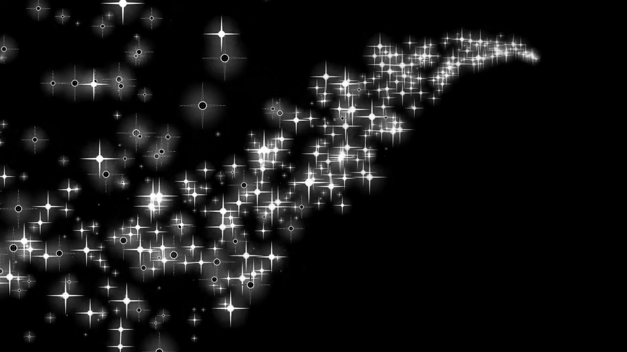 Stelle bianche scintillanti animate che si muovono su sfondo nero.