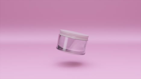 empty glass cream jar mockup on pink background