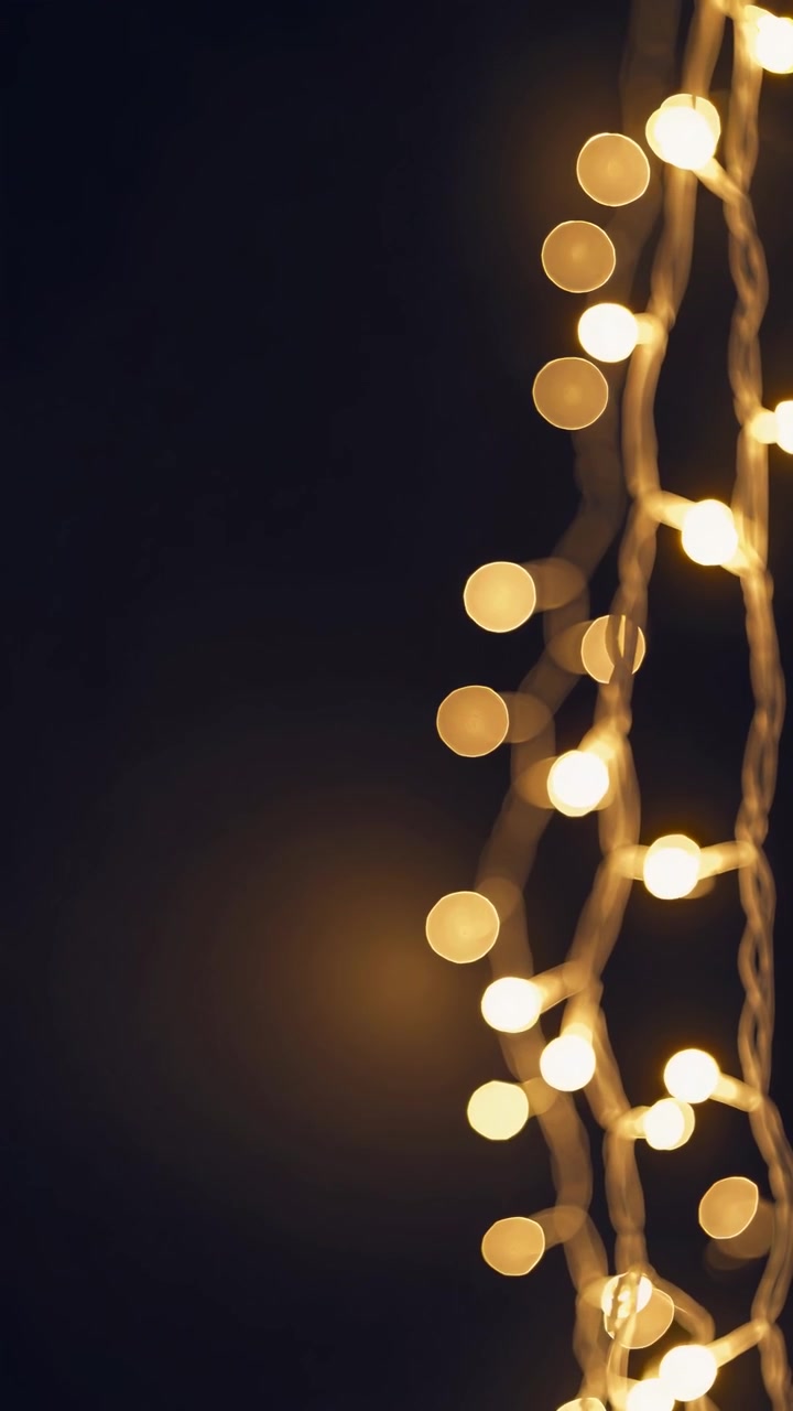 Vertical View of Glowing Warm Fairy Lights Against Dark Background