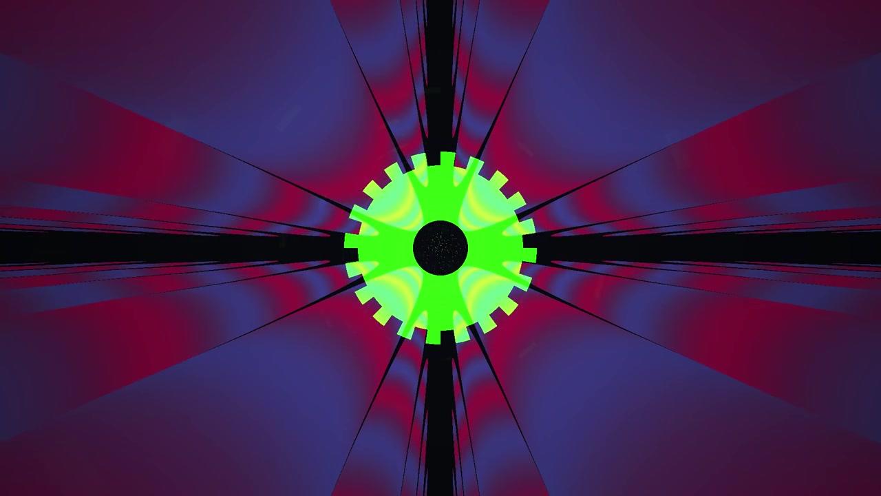 Abstract Neon Gear Rotating in Digital Tunnel