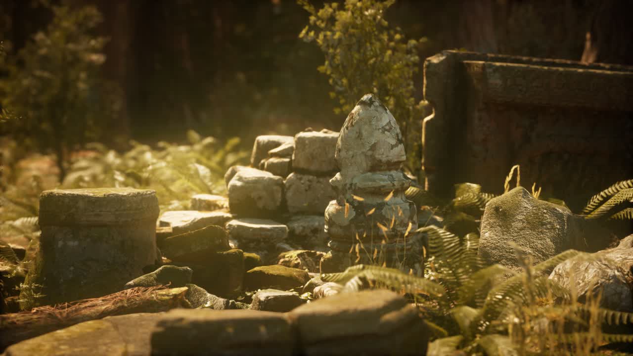 소나무 숲 에 있는 고대 도시 의  ⁇ 은 폐허