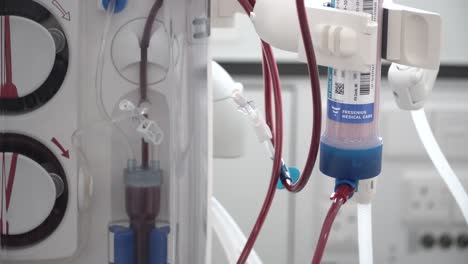 close-up of filtered blood going through a dialyzer, dialysis machine in hospital