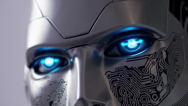 Primo piano di una testa di robot futuristica