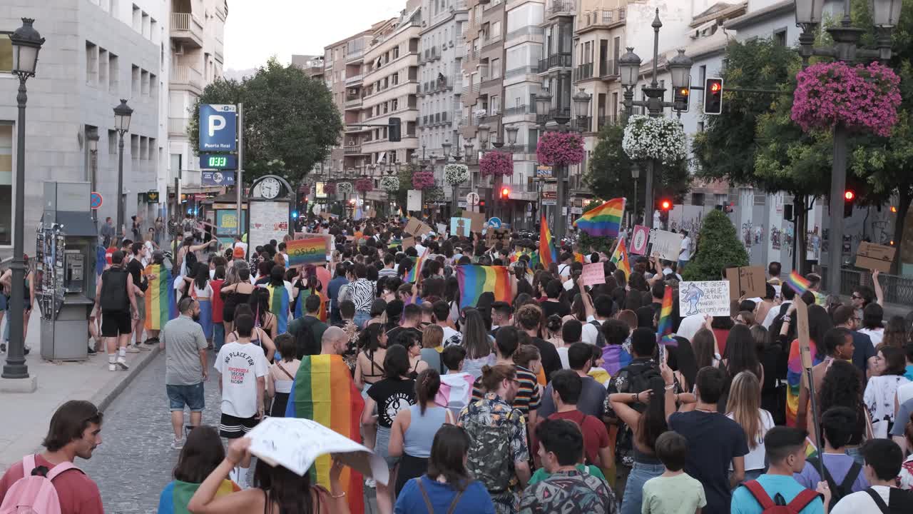 GRANADA, SPAIN - JUNE 28, 2022: Many people at the pride manifestation, LGBT+ community