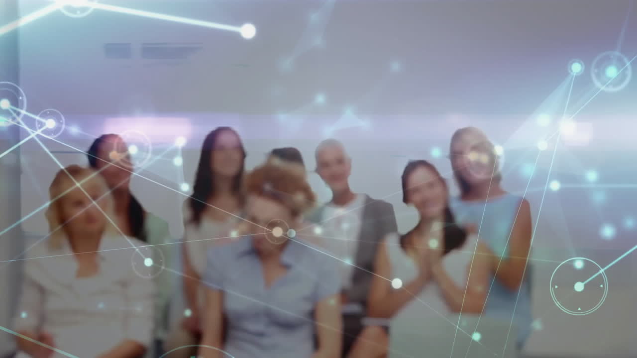 Animation of network of connections over diverse businesspeople in office