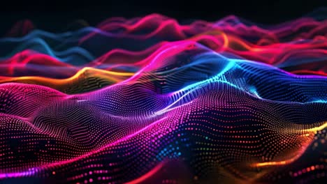 abstract neon digital landscape of wavy dots