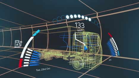 animación del panel del coche sobre el camión digital
