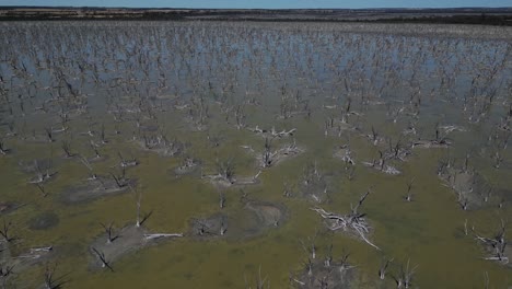 Aerial-view-of-dry-lake-bed-after-heat-in-summer