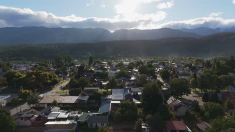 Aerial-View-Over-Neighborhood-In-El-Bolsón,-Argentina---Drone-Shot