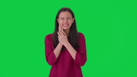 Sick-Indian-woman-suffering-from-toothache-Green-screen