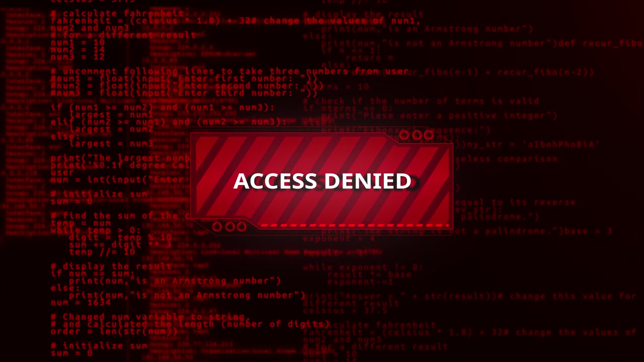 4k attention danger symbol on dark red glitched background computer virus system hacked error sign