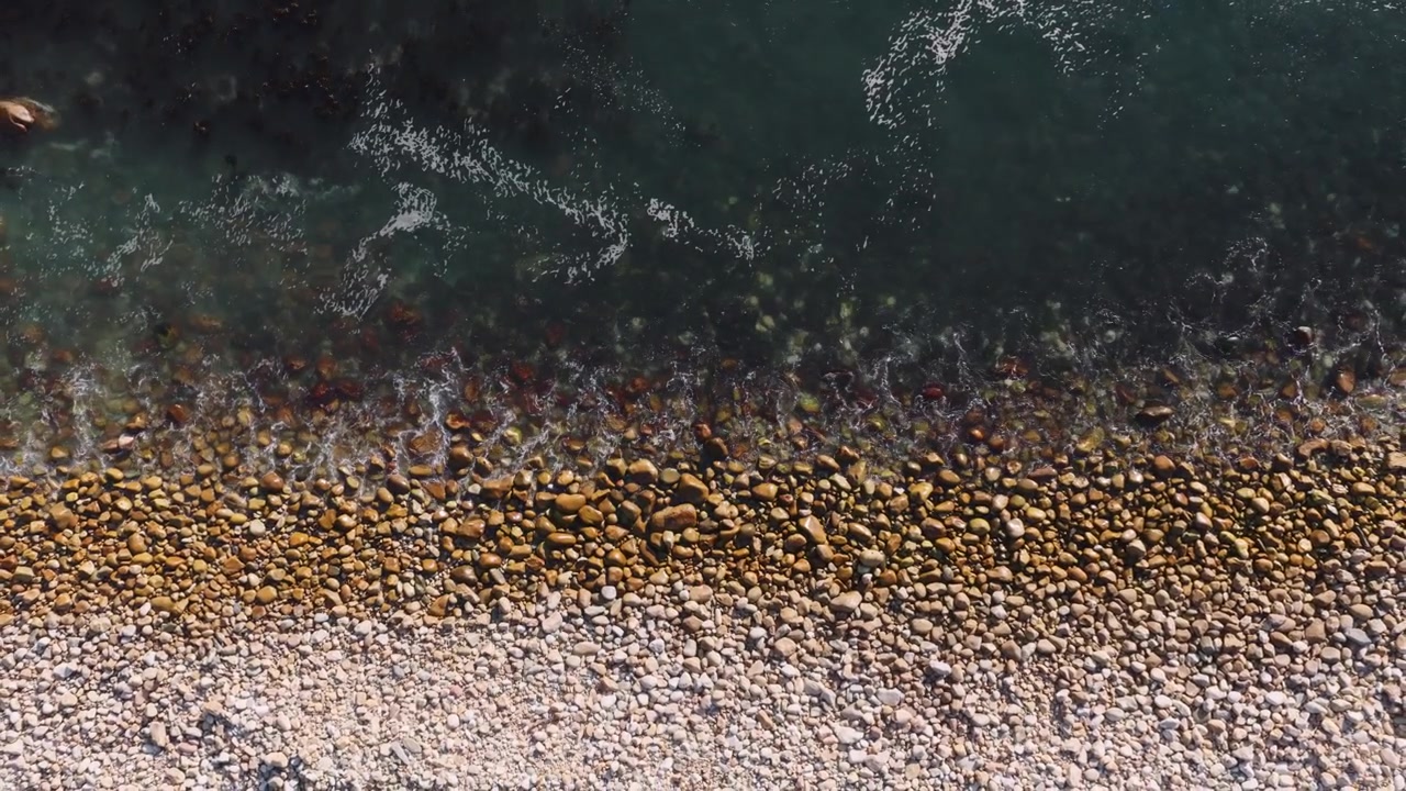 Aerial Rocky Ocean Shore, Overhead Slow Lift Off Wide