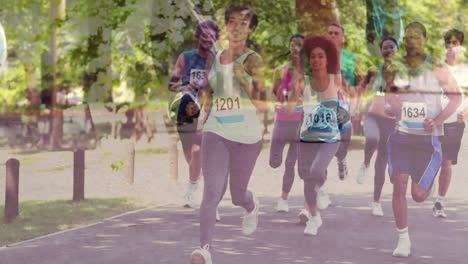 runners participating in marathon over park background animation