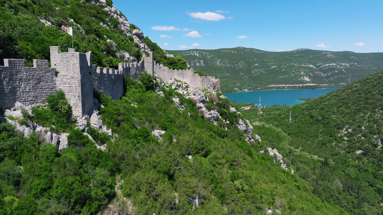 Ston Defensive Walls - Great Wall Of Europe In Ston, Croatia. -aerial shot
