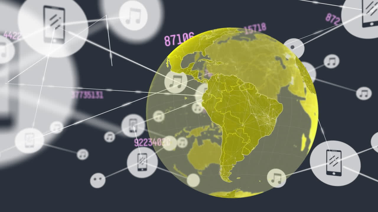 composición del globo con una red de conexiones sobre fondo negro